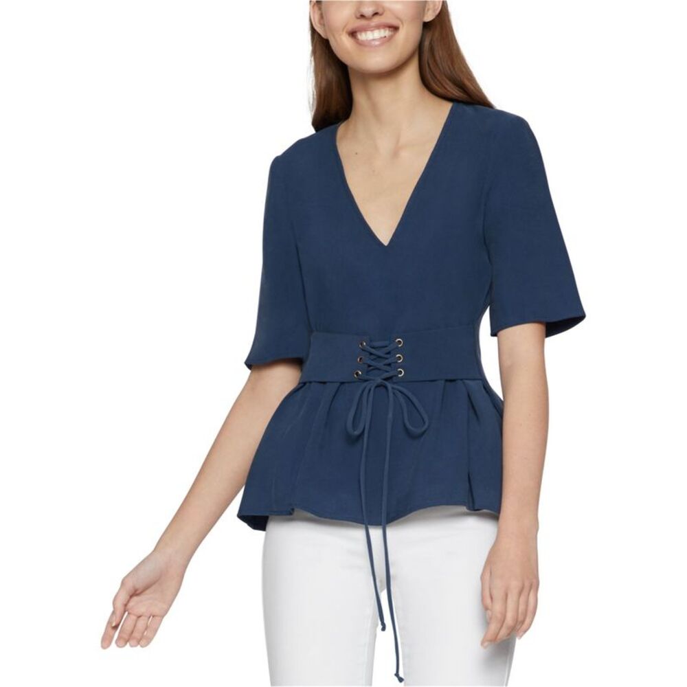 BCBG Womens Corset Tunic Blouse, Blue, M, DM
